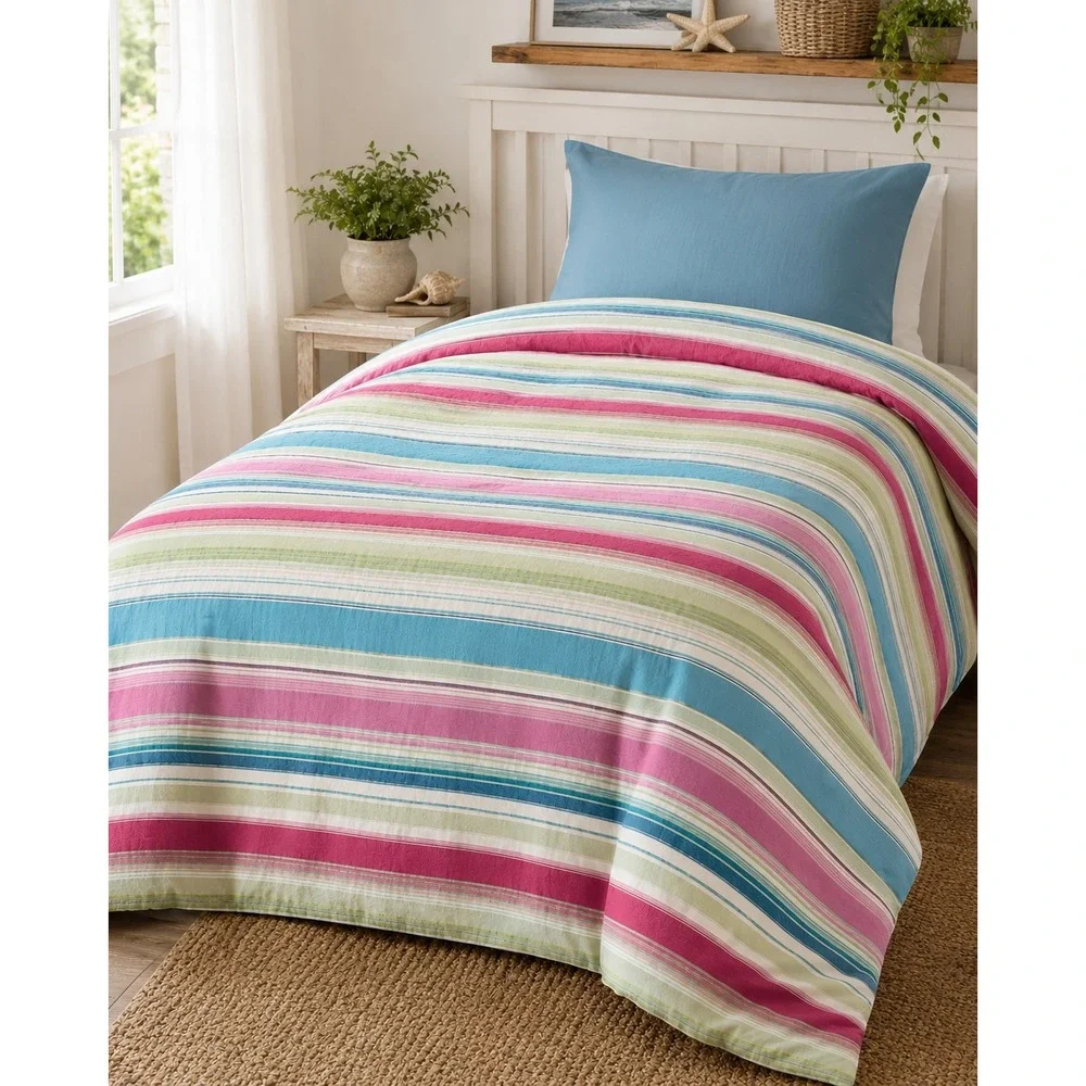 Pottery Barn Twin Duvet Cover Bright‎ Stripe Preppy Cottage Coastal Lake House